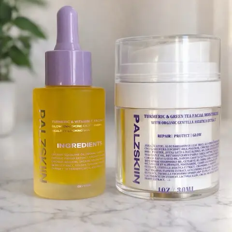 Turmeric Moisturizer and Oil Facial Set with Snow Mushroom and Ceramides - Hydrating Skincare for Reduced Dryness and Comfort