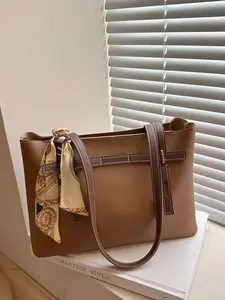 Large Capacity PU Tool Bag for Women, Solid Color Elegant Design, Versatile All-Season Handbag, Perfect for Commute and Travel