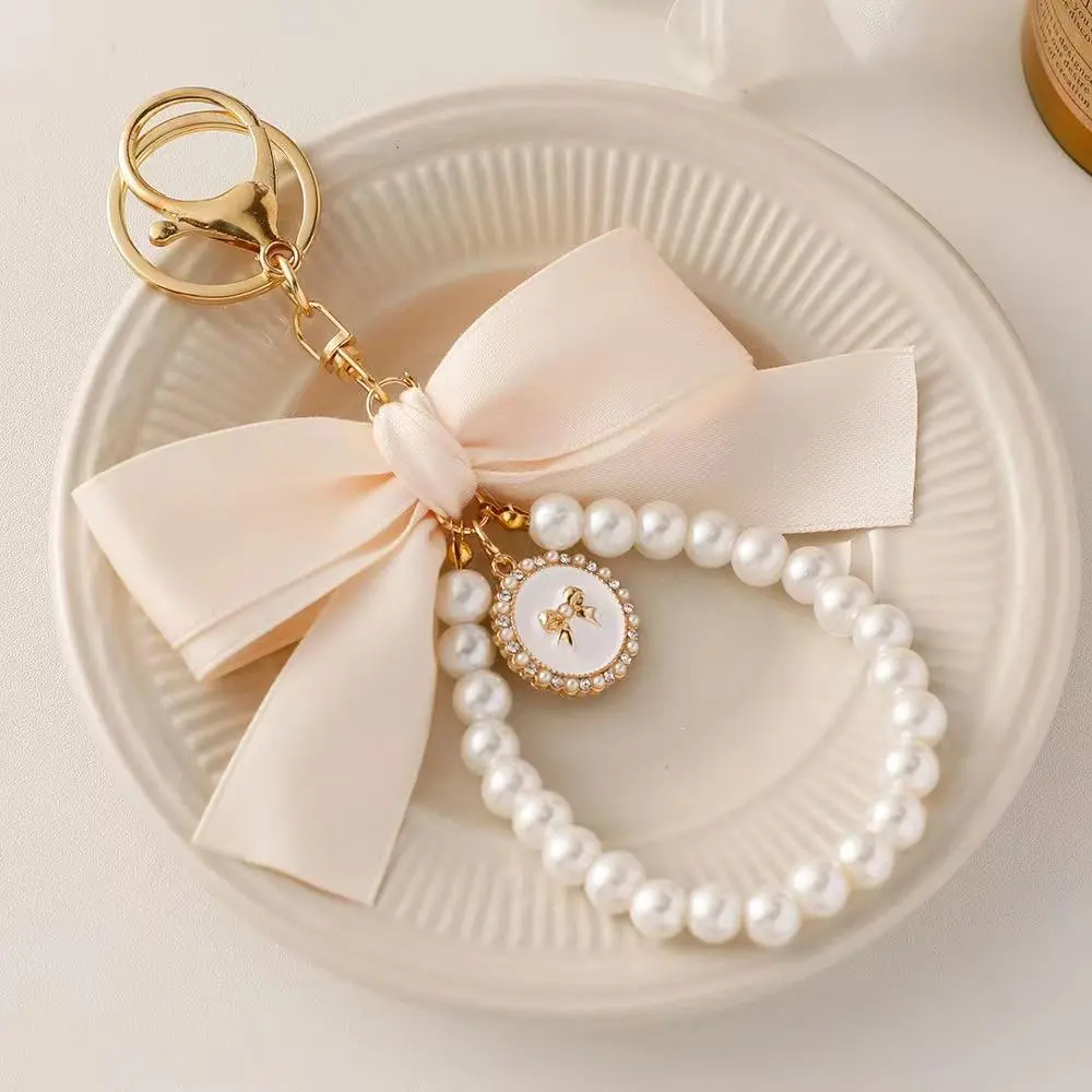 Bowknot & Faux Pearl Decor Phone Chain, Cute Bowknot Design Phone Strap Lanyard for Earphone & Key, Fashion Phone Keychain for Women & Girls, Phone Charm, Cell Phone Lanyard, Phone Accessories