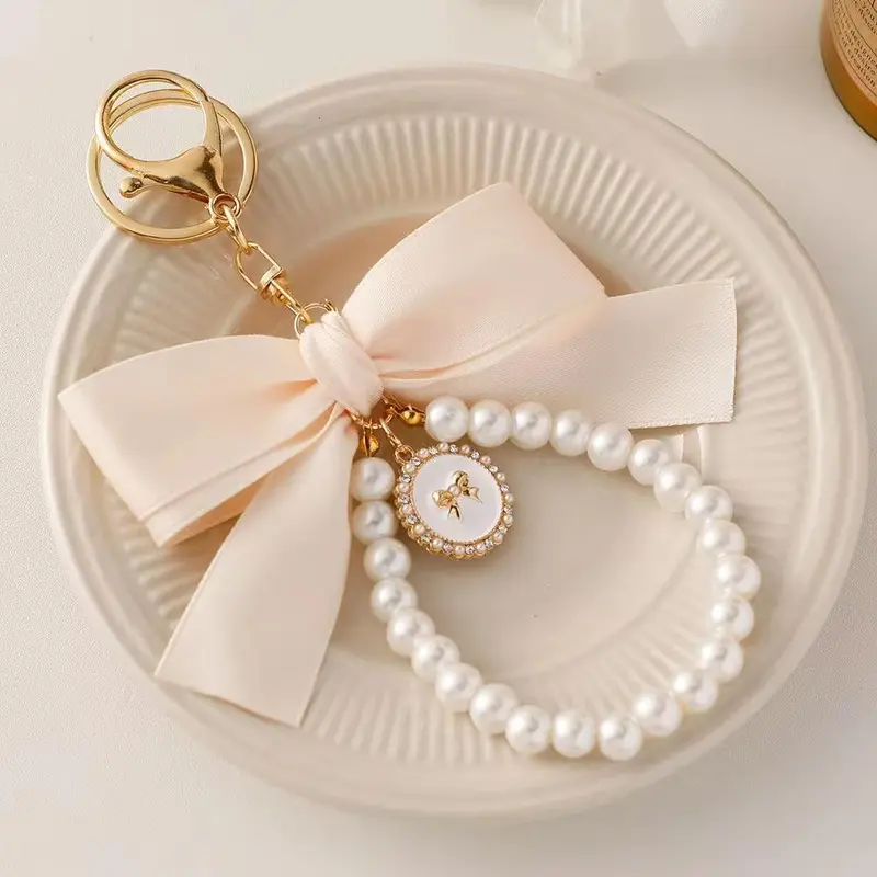 Bowknot & Faux Pearl Decor Phone Chain, Cute Bowknot Design Phone Strap Lanyard for Earphone & Key, Fashion Phone Keychain for Women & Girls, Phone Charm, Cell Phone Lanyard, Phone Accessories