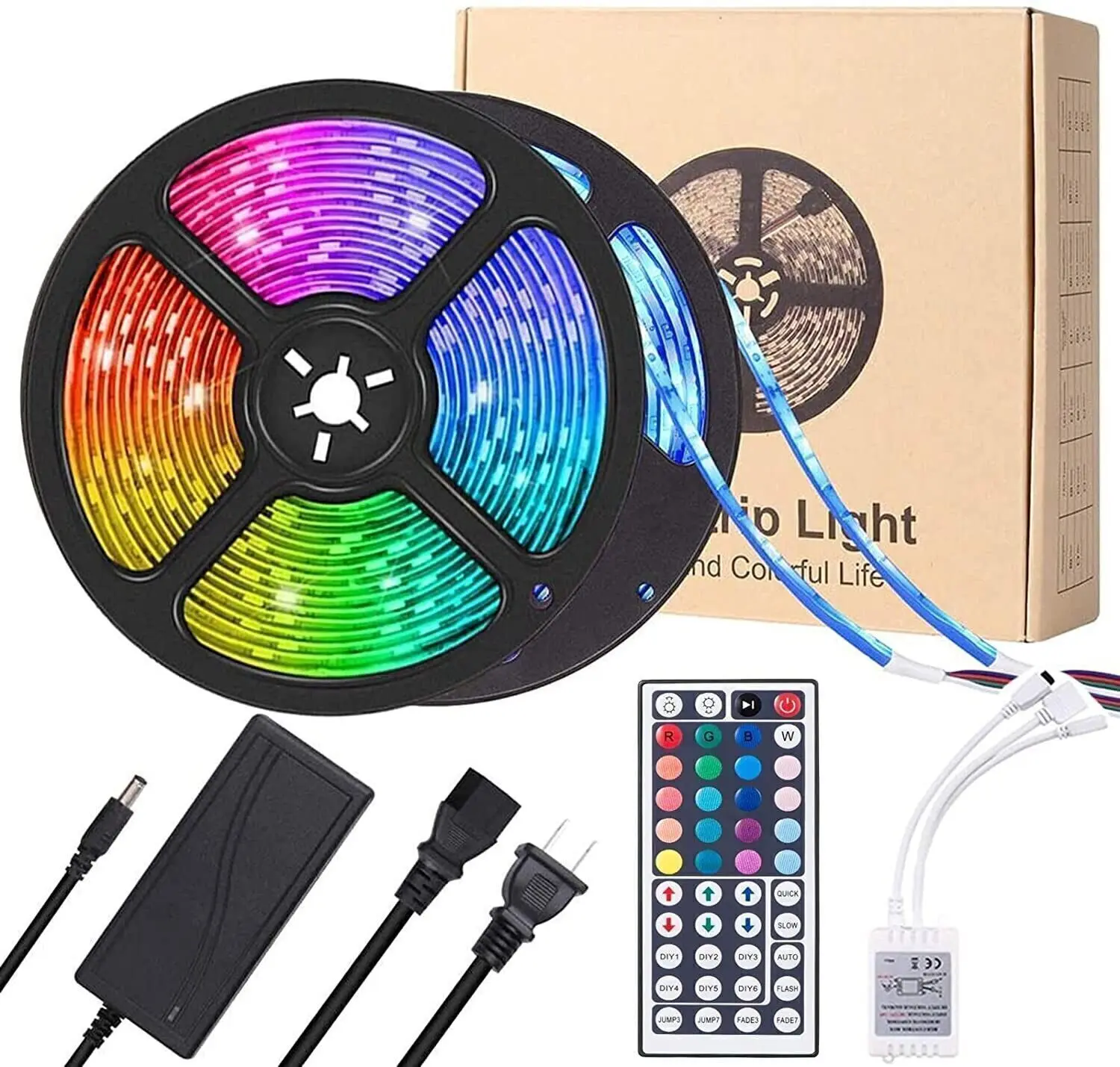 32ft Remote Control Adjustable Brightness RGB Setup LED Strip Lights - Easy Install Colored LED Strips for Indoor Outdoor Camping, Room Decor, Led Decoration, Led Rgb Lighting