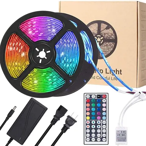 32ft Cuttable Flexible RGB LED Tape Lights - Plug-in, Remote Control Dimmable Color Light, Easy-Install Energy-Efficient Indoor Camping Tent Accessory, Decoration for Bedroom