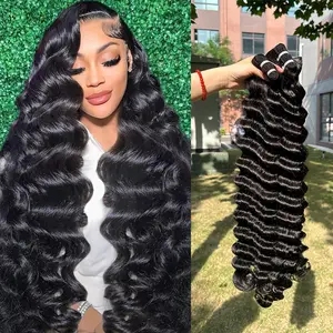Karlami Human Hair Bundles Loose Deep Wave Bundles Body Wave 12A Brazilian Bundles Unprocessed Deep Curly Bundles Straight Human Hair Natural Black Color for Women