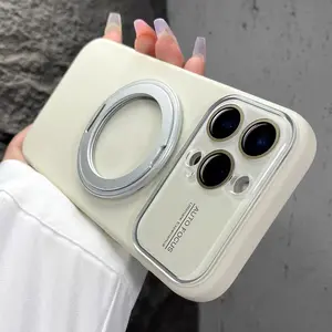 For iP17 16 15 14 13 Pro/Pro Max/Plus Rotating Magnetic Foldable Stand Liquid Silicone Phone Case