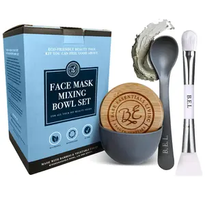 Bare Essentials Living - Clay Face Mask Mixing Bowl Set, Skin Care Kit Facial Bowls with Bamboo Lid, Face Mask Spoon, & Dual Sided Face Mask Brush Applicator for DIY Clay Mask, Facials & Hair (Grey) Flawless