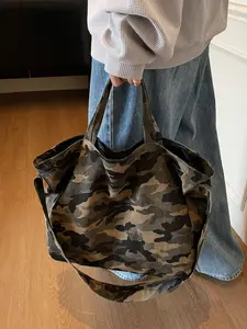 Camouflage Commuter Tote Bag, Large Capacity Canvas Crossbody Shoulder Bag, Textured Handbag, Stylish and Practical for Daily Use