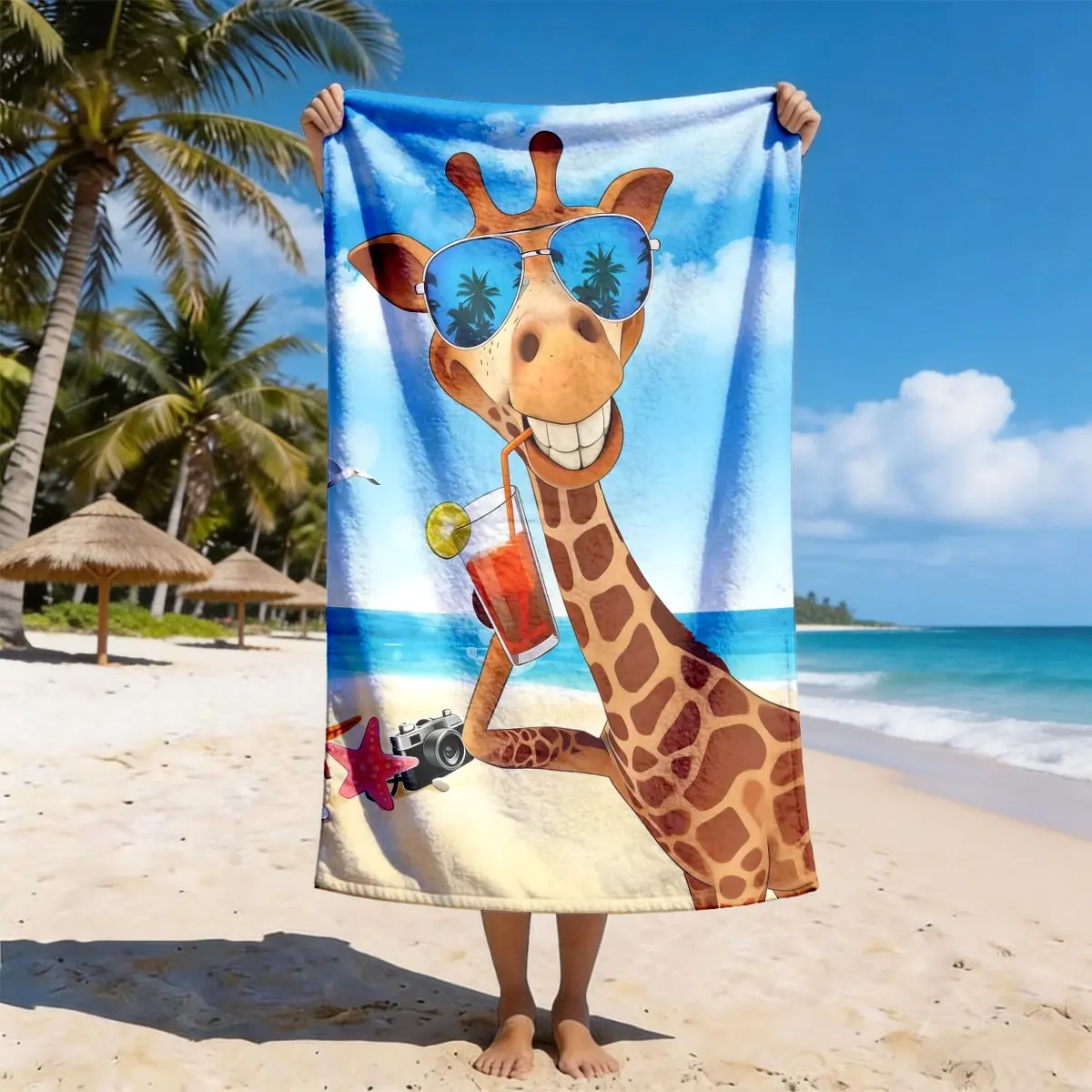 Cartoon Giraffe Beach Towel, Quick-Dry Super Soft Polyester, Absorbent Towel, Multi-Use Yoga Travel Swim Camping, Large Size, Best Gift, Travel Towels, Quick Drying Towel