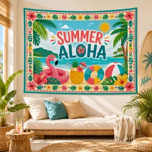 Tropical Summer Tapestry Collection, Aloha Beach Wall Hanging, Flamingo Pool Party and Palm Tree Ocean Decor for Bedroom Dorm Room