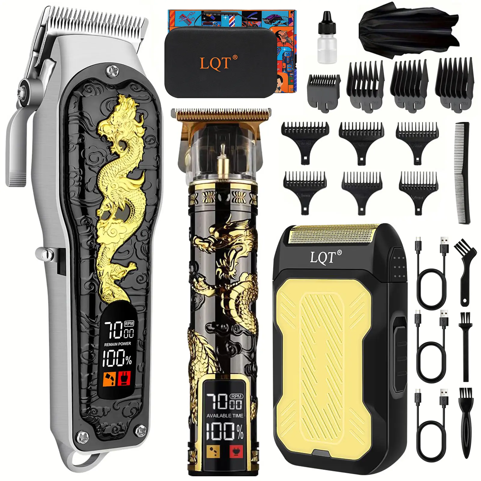 3-Piece Men's Professional Cordless Grooming Set, LED Display Hair Clipper, Trimmer, Shaver and Beard Clipper, Ideal Gift for Men Barber Kit Barber Equipment