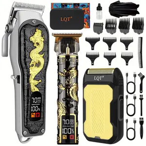 3-Piece Men's Professional Cordless Grooming Set, LED Display Hair Clipper, Trimmer, Shaver and Beard Clipper, Ideal Gift for Men