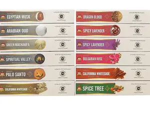 ANAND Premium Incense - Relax Meditate Refresh 12 MIX Fragrance Pack with Free Incense Holder Egyptian Musk Arabian Oud Dragon Blood Spicy Lavender Green Machamfa Spiritual Valley Bulgarian Rose Palo Santo California Whitesage Spice Tree