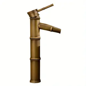 Vintage Style Brass Bamboo Sink Faucet - Country Style Three-Section Design, with Pull Spray, Easy to Clean, Wall-Mounted Basin Faucet, Includes Installation Hardware, Rust-Free, Height 12.2inch cm, Bathroom Upgrade|Elegant bathroom design|Polishing Nozzl