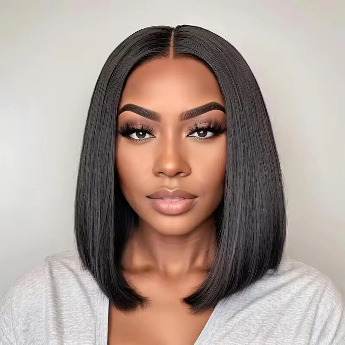 Tinashe Human Hair Lace Closure Straight Short Bob Wig, 13×4 & 6x5 HD Lace, Pre-Bleached Knots, Pre-Plucked Hairline, Glueless Wear-Go Front Wig, Hair Lace Closure Wigs Human