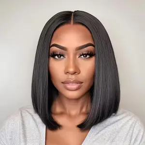 Tinashe Human Hair Straight Bob Hair 13×4 & 6x5 HD Lace Short Bob Wigs Pre-bleached Knots Pre-Plucked Hairline Wear GO Glueless Wig