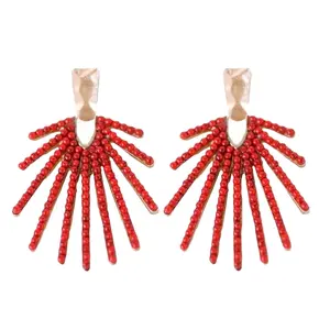 Santorini Red Sunburst Statement Drop Earrings
