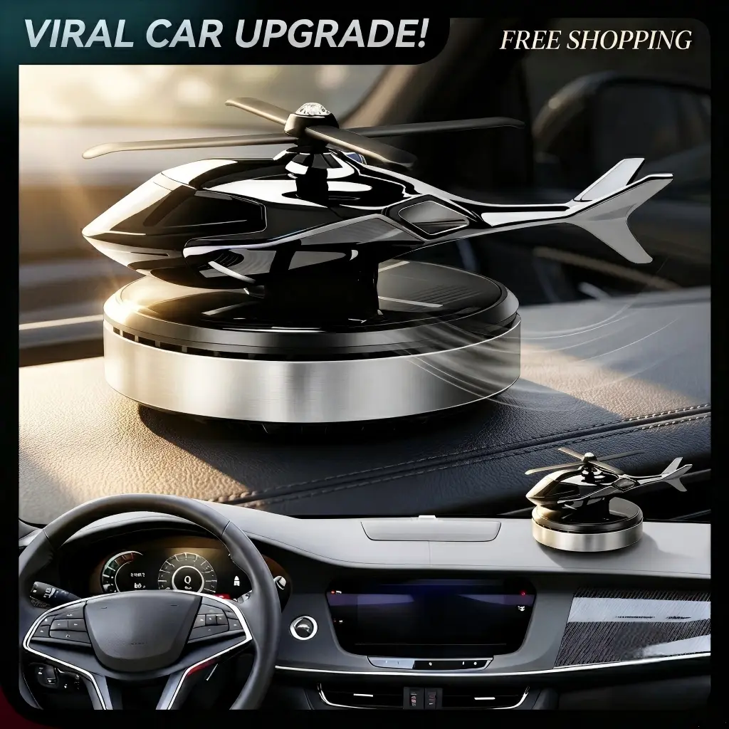 Solar Powered Rotating Helicopter Car Air Freshener, Dashboard Aromatherapy Diffuser for Essential Oils & Odor Eliminator, Cool Car Interior Decor Aesthetics & Gadget Accessories
