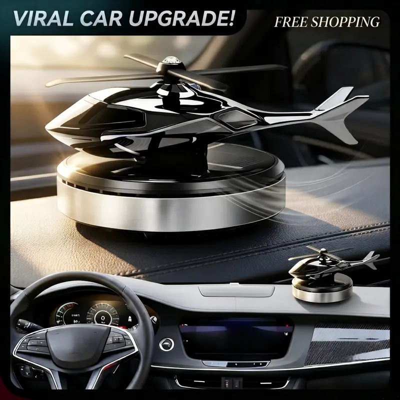 Solar Powered Rotating Helicopter Car Air Freshener, Dashboard Aromatherapy Diffuser for Essential Oils & Odor Eliminator, Cool Car Interior Decor Aesthetics & Gadget Accessories
