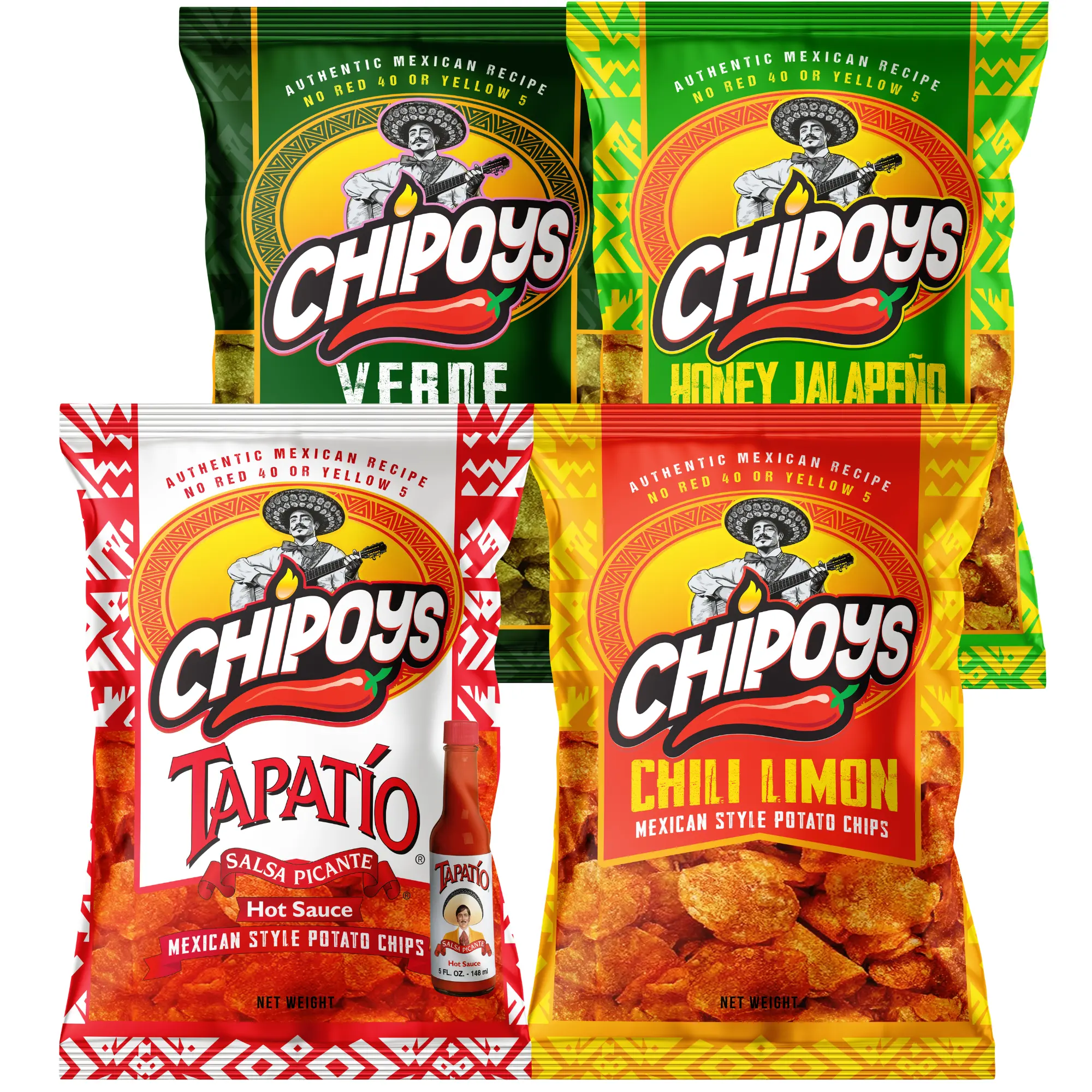Chipoys Mexican Style Potato Chips 4-Pack Variety Pack, 2.5oz Bags, Assorted Flavors