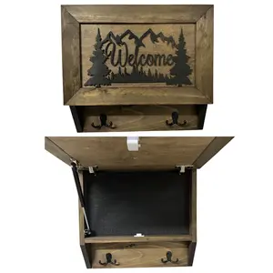Rustic Mountain Welcome Wall-Mounted Gun Cabinet with Magnetic Lock Concealed Storage for Home Decor 18x16.5x4 Inches Modern Design