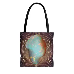 Opal October Birthstone, Golden Dot Background, Crystal Healing Tote, Gold Accent Bag, March Birthday Gift, Reusable Shopping