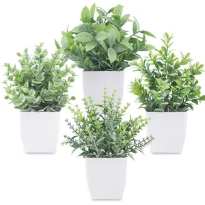4 Pcs Fake Plants, Mini Artificial Greenery Potted Plants for Home Decor, Indoor Office, Table, Room, Farmhouse, Bathroom Decor