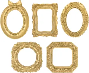 5Pcs Mini Gold Picture Frames – Vintage Small Magnetic Photo Frames for Tabletop & Refrigerator Decor (Golden)