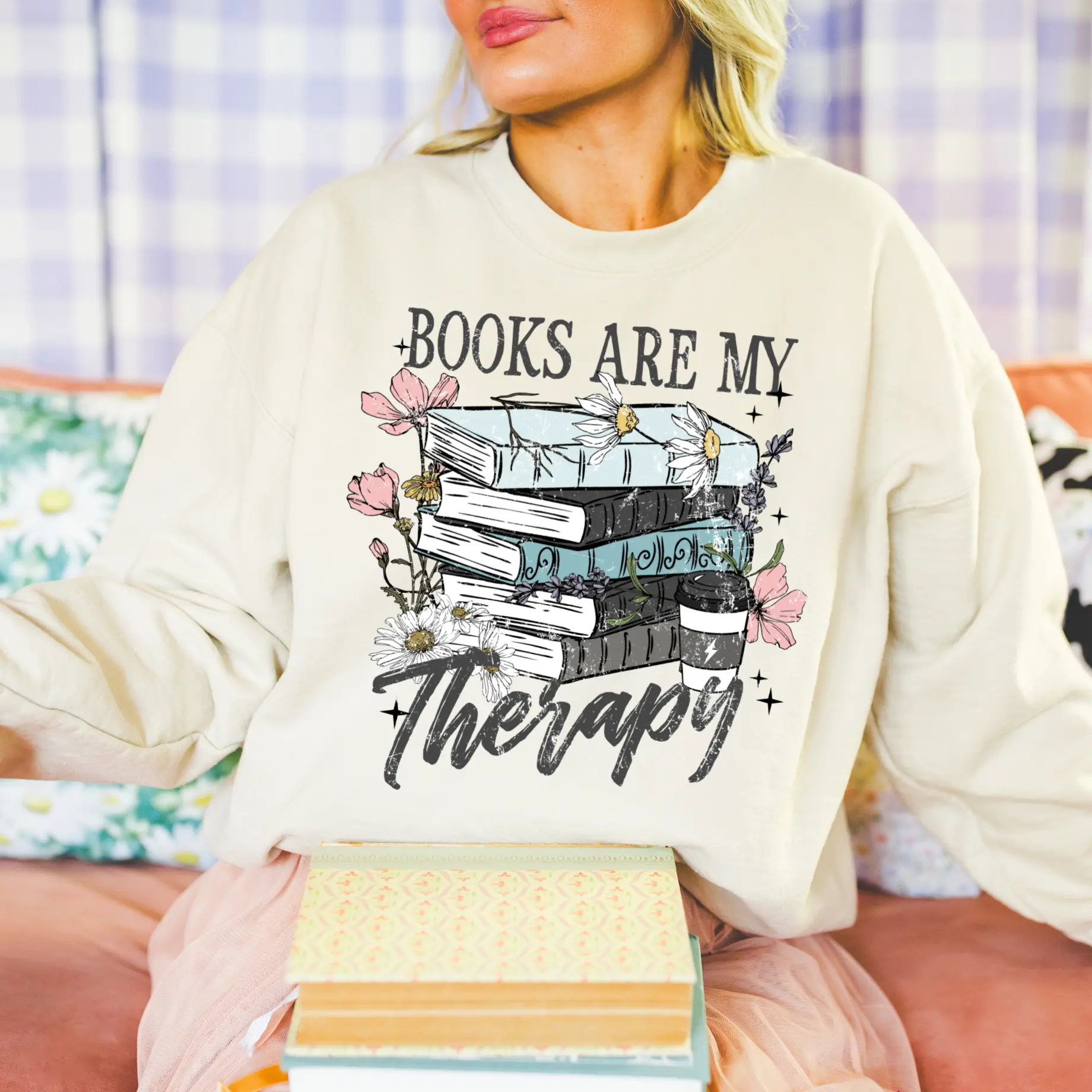 Books Are My Therapy  DTF Transfers - THIS IS NOT A SHIRT
