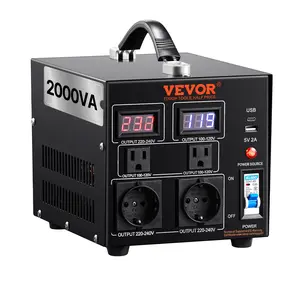 VEVOR Voltage Converter Transformer, 2000W, Heavy Duty Step Up/Down Transformer, Convert from 110 Volt to 220 Volt and  from 220 Volt to 110 Volt, with US Outlet EU Outlet 5V USB Port, CE Certified