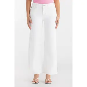 MissMe Tropez Baggy Wide Leg Jeans - White, Elastic Waistband, Suitable for Womenswear, Casual Style, Streetwear Design