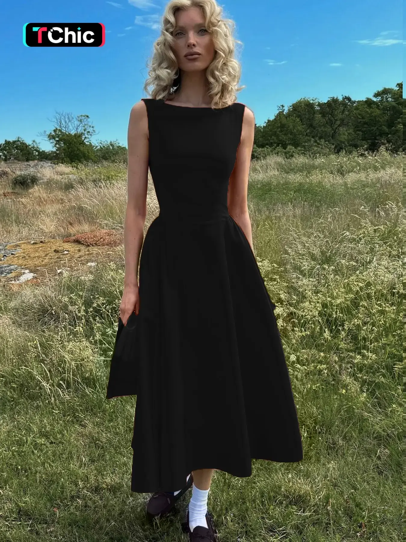 Women's Plain Backless Boat Neck A-Line Dress, Elegant Sleeveless Long Dress with Zipper Back, Perfect for Parties, Holidays and Wedding Guests, Summer Dress for Women - TikTok Shop Women's Plain Backless Boat Neck A-Line Dress, Elegant Sleeveless Long Dress with Zipper Back, Perfect for Parties, Holidays and Wedding Guests, Summer Dress for Women - TikTok Shop