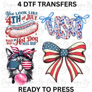 4 DTF Print Bundle - July 4th - Color DTF Transfer - Ready to Press - DTF T-shirt Transfer