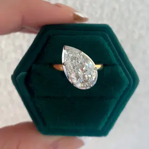 Lab Grown Pear Diamond Faux Bezel Solitaire Engagement Ring