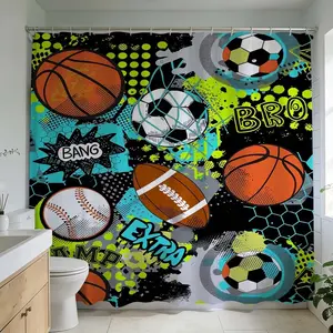 1 Pc Basketball and Soccer Themed Shower Curtain Adds Vibrant Sports Energy to Modern Bathroom Designs Perfect for Playful and Dynamic Home Decoration Revamp Your Space with Bold Patterns and Eye-catching Colors Ideal for Stylish Bathroom Renovations
