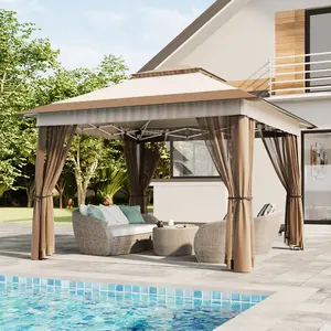 Gizoon 11x11 Pop Up Gazebo Tent with Mosquito Netting, Instant Gazebo, Party Tent with Roller Bag, Pop Up Canopy Tent for Parties Patio Lawn Backyard Garden Deck, Grey, UV Protection, Adjustable Heights, Large Space