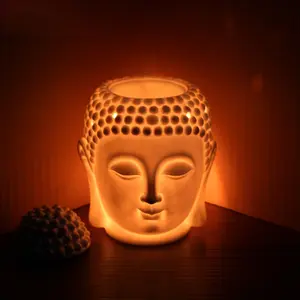Buddha Head Ceramic Aromatherapy Burner - Fragrance Diffuser, Peaceful Pious Ornament for Living Room, Bedroom