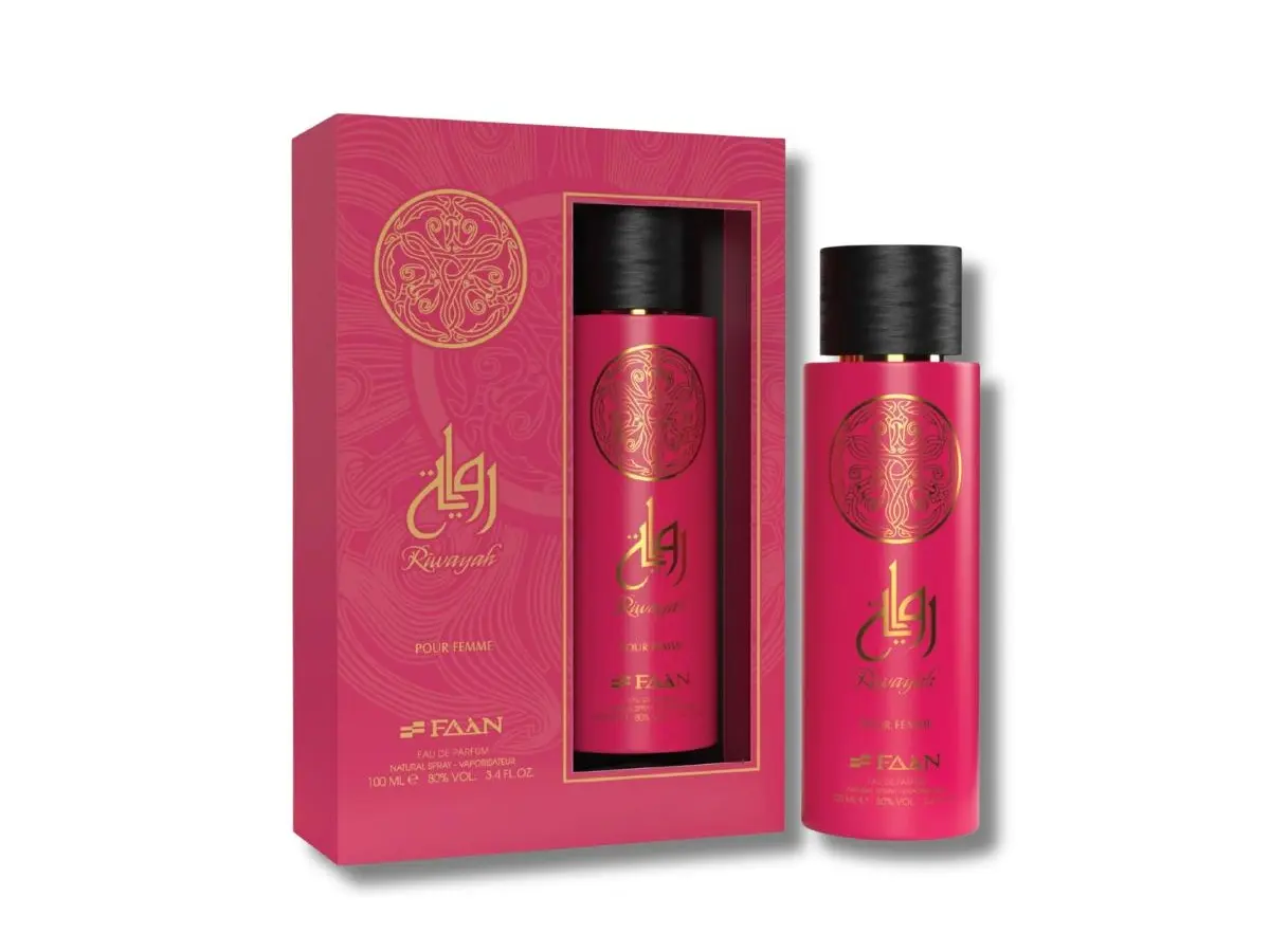 Faan Riwayah Pour Femme Eau de Parfum, Long-Lasting Gourmand Floral Amber Scent with Caramel, Jasmine & Peach Notes, Women's Fragrance, 3.4 FL OZ, Adults, Feminine Energy, Evenings, Special Moments, Fruity, Bottle, Liquid, 36 Months, Musk, Regular Edition