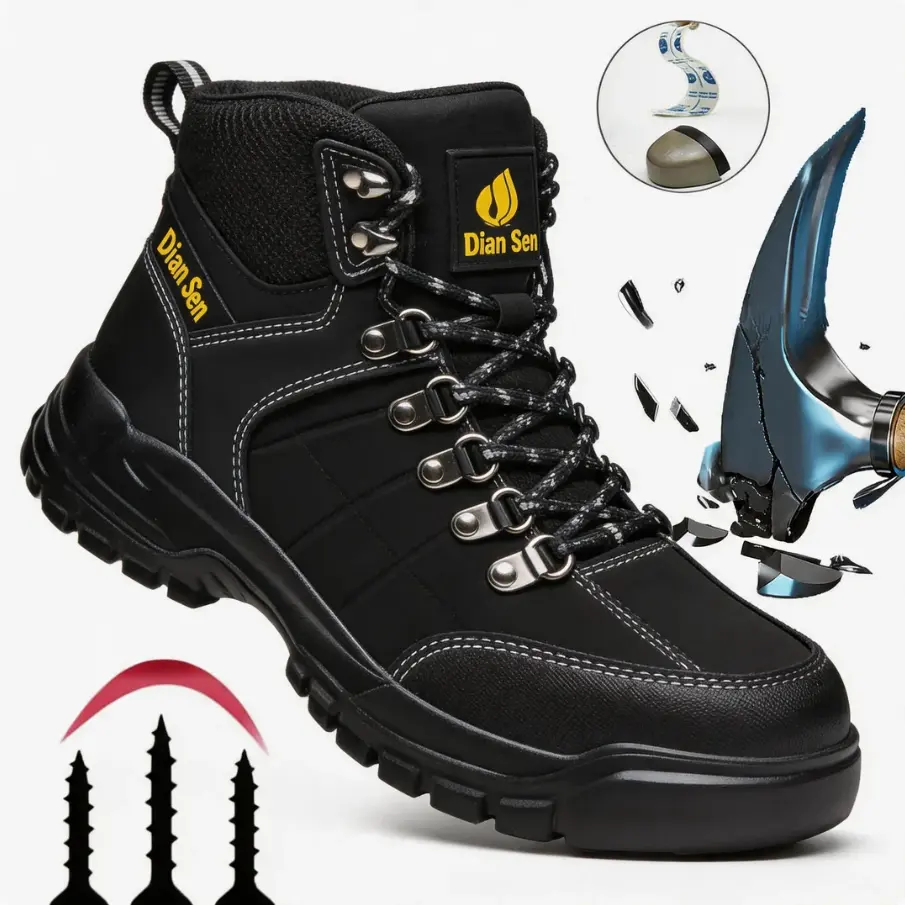 Wear-resistant Men's Steel Toe Safety Work Shoes Puncture-proof Crush-resistant & Impact-resistant Work Footwear Breathable Lightweight Work Boots Protective Footwear for Construction Mining Logistics and Outdoor Labor Work