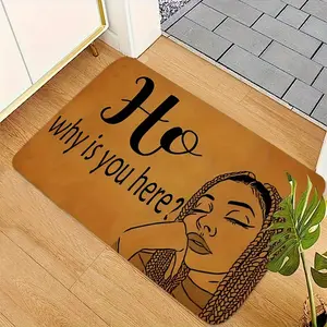 Diatom mud floor mat  Humorous "Why is You Here? "Doormat - Anti-Slip, Polyester Mat with Cartoon Woman Design, Ideal for Porch & Balcony, Easy to Clean, Durable Rectangle Shape, Machine Washable, Entryway Decor |   Playful Low Pile Mat rugs  for  kitchen