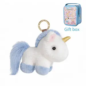 【BunnyLulu】Fluffy Unicorn Plush Keychain with Tin Box – Cute Bag Charm, Car & Bag Accessory, Birthday Gift for Girls, Friends & Kids
