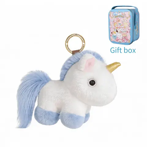 【BunnyLulu】Cute Soft Plush Unicorn Fuzzy Keychain - Animal-Themed Car Key Cute Addon & Bag Accessory with Tin Packaging, Kid-Friendly Cute Stress Relief Companion, Birthday Surprise Gift for Kids