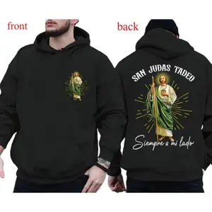 San Judas Tadeo 2 Sides Hoodie – Siempre a Mi Lado Jesus Pullover, Spanish Christian Faith Unisex Pullover Casual Black women's graphic tees t shirts women vintage graphic tees trendy graphic tees for women iamgia_ Breathable