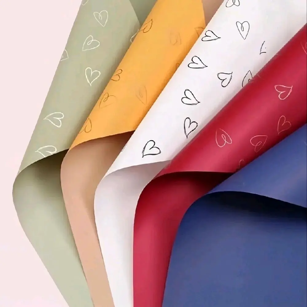 Flower Wrapping Paper 20 Sheets - Heart-shaped Solid Colored Waterproof paper for Supplies Decorative Desing