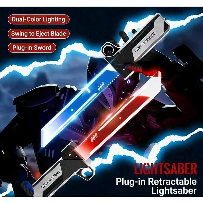 Retractable Double-Blade Light-Up Saber - Unsharpened Plastic Cosplay Prop, Cool Roleplay Toy, Playable Collectible Model, Perfect Christmas Gift