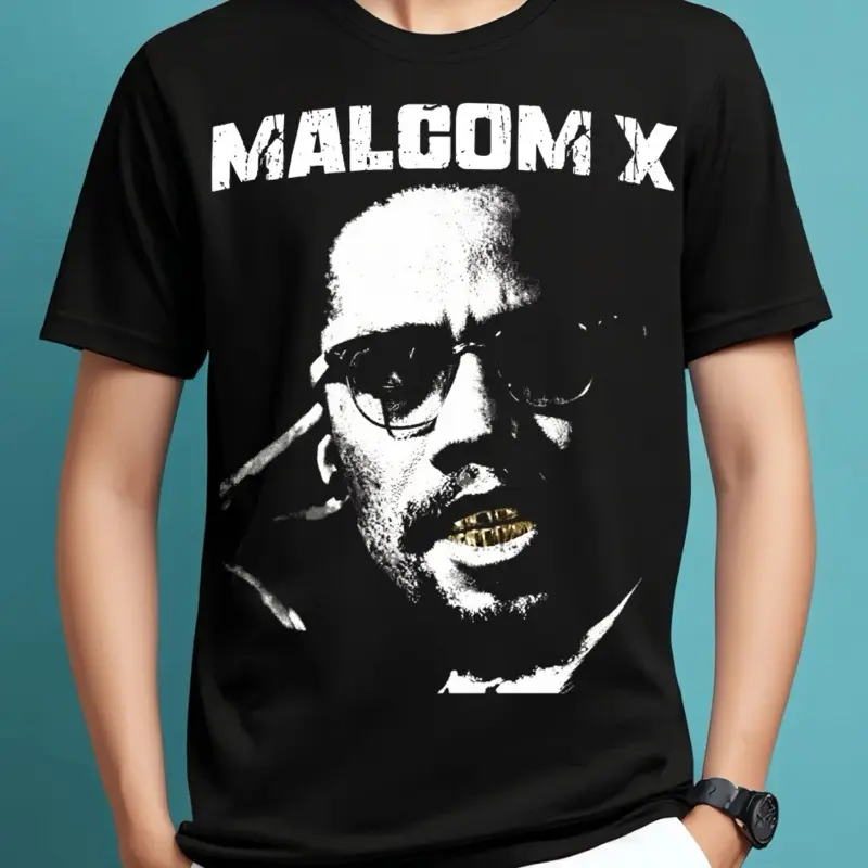 Malcom X Golds Graphic Tee - Black T-Shirt with Bold White Print for Men