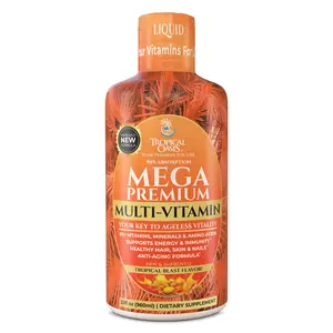 Mega Premium Liquid Multivitamin by Tropical Oasis | Natural Immune Support with 1333% Vitamin C, 200% D3, Zinc + 20 Vitamins - 960ml