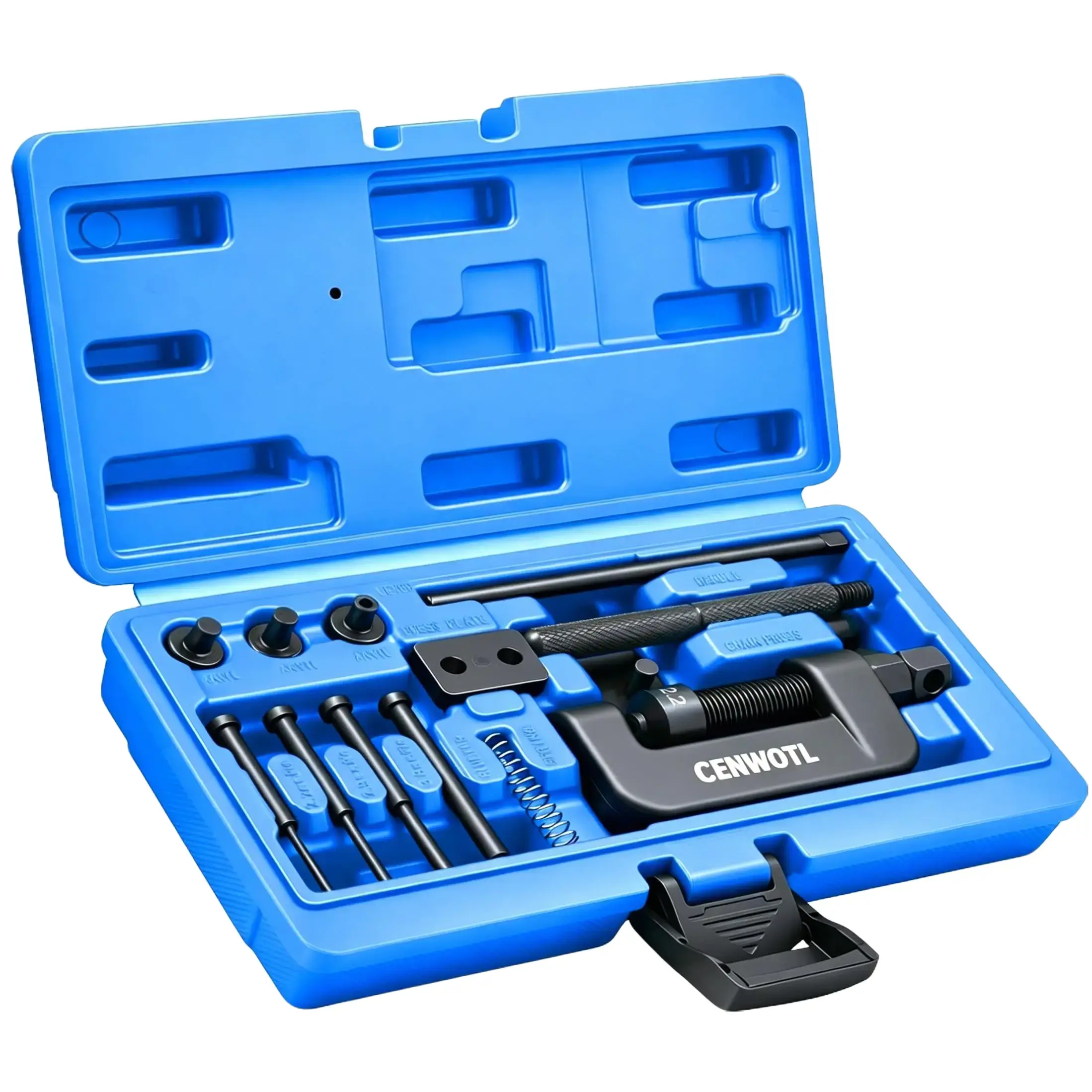 CENWOTL 15-Piece Motorcycle Chain Breaker and Rivet Tool Kit - Universal Chain Tool Suitable for 25 to 630 Sizes, Used for Chain Removal on Dirt Bikes, Bicycles, and ATVs (Blue)