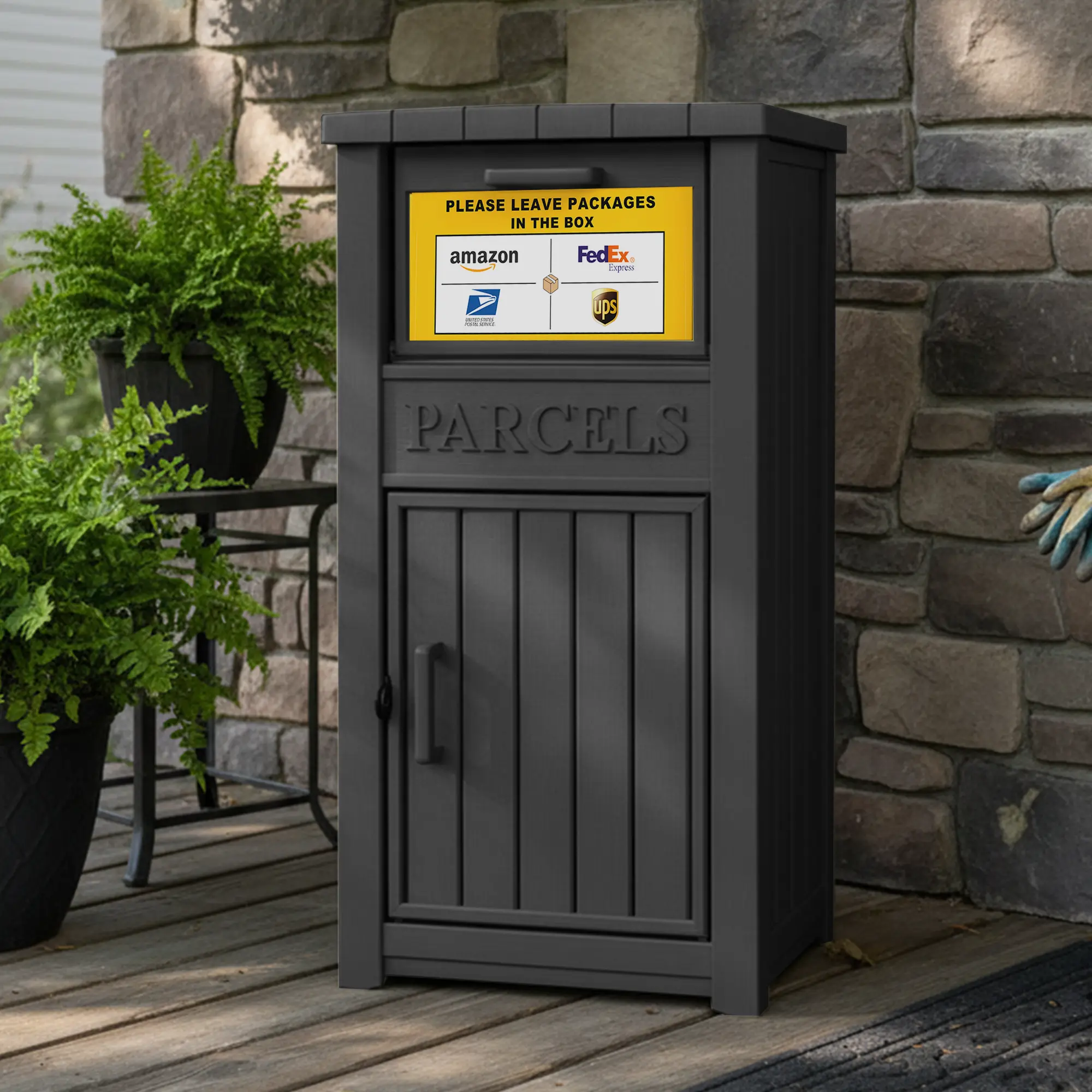 Lockable Plastic Outdoor Parcel Locker, Rectangular Organizer Storage Box with Anti-Theft Lock, Waterproof Drop Box for Porches, Versatile Usage for Residential Homes