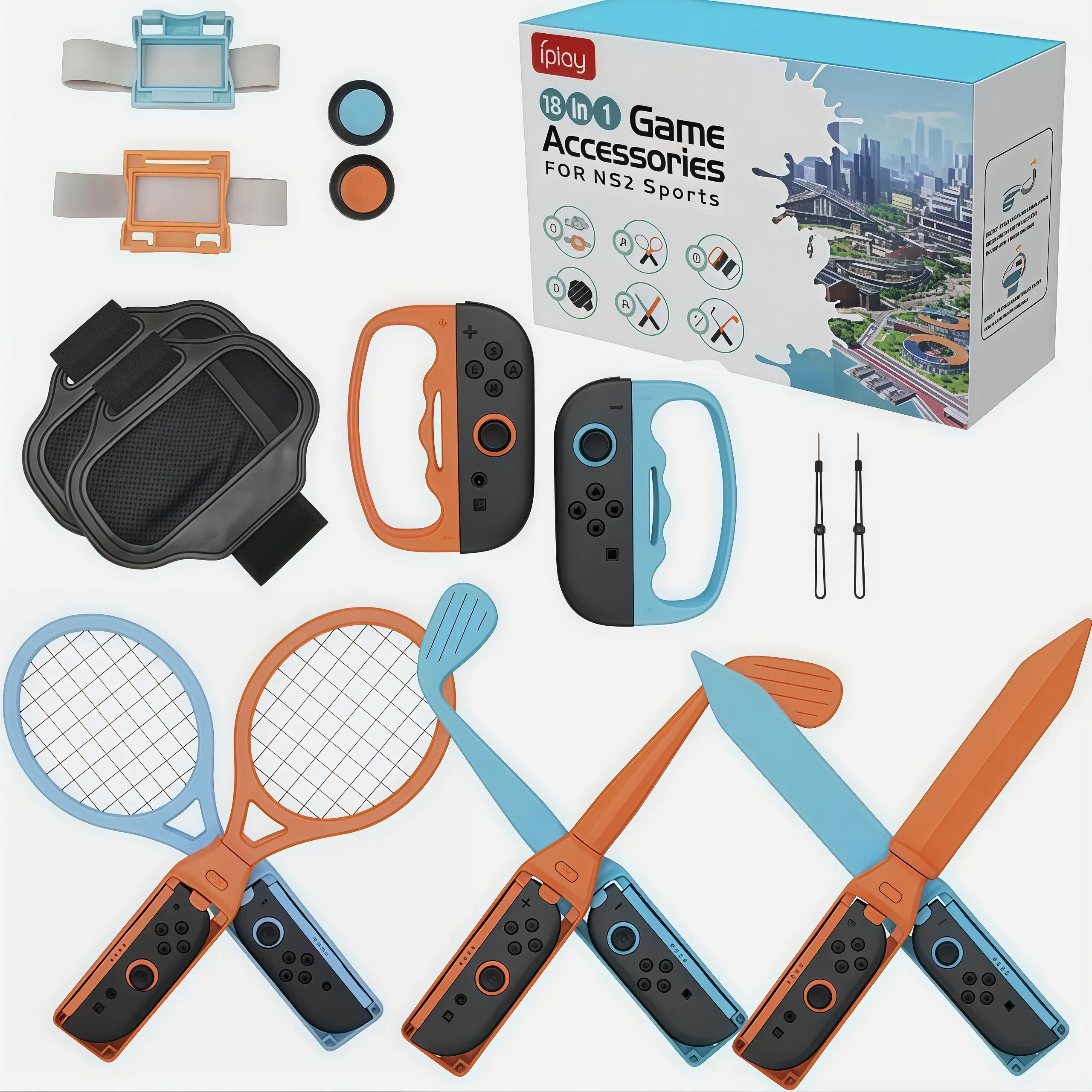 18-in-1 Switch Sports Accessories Bundle for Switch 2 - Complete Family Sports Kit , Exclusive Bowling Grips & 2 Player Support for Nintendo Switch Sports Games,Switch 2 Compatible