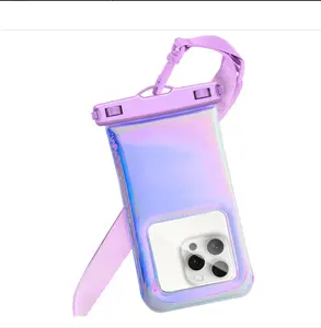 Case for iPhone 17 16 Pro Max/15/14/13/12, IP68 Travel Cellphone Dry Bag Beach Cruise Ship Essentials Bags with Crossbody Lanyard, Iridescent Purple - 7″