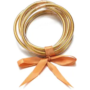 Bowknot Jelly Bangle Bracelets Set Lightweight Cute Glitter Filled Stack  Party Bracelets for Women